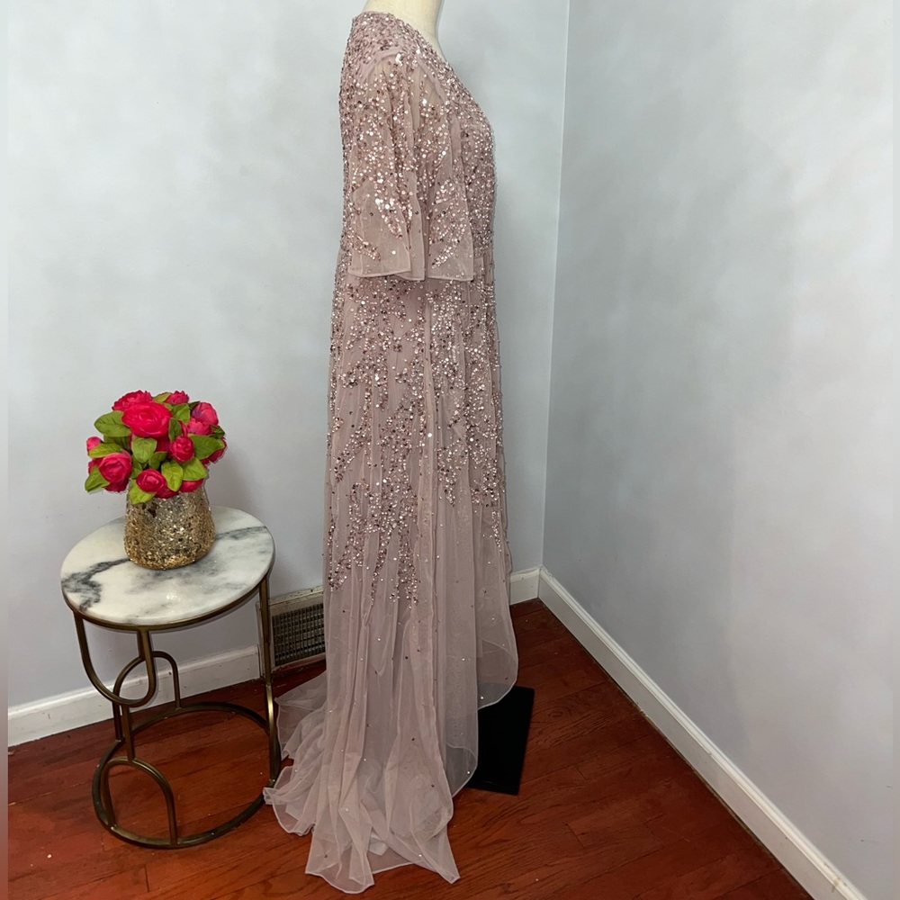 Mac Duggal Sequined Butterfly Sleeve High Low Chiffon Gown In Vintage Lilac -NWT - Picture 11 of 15